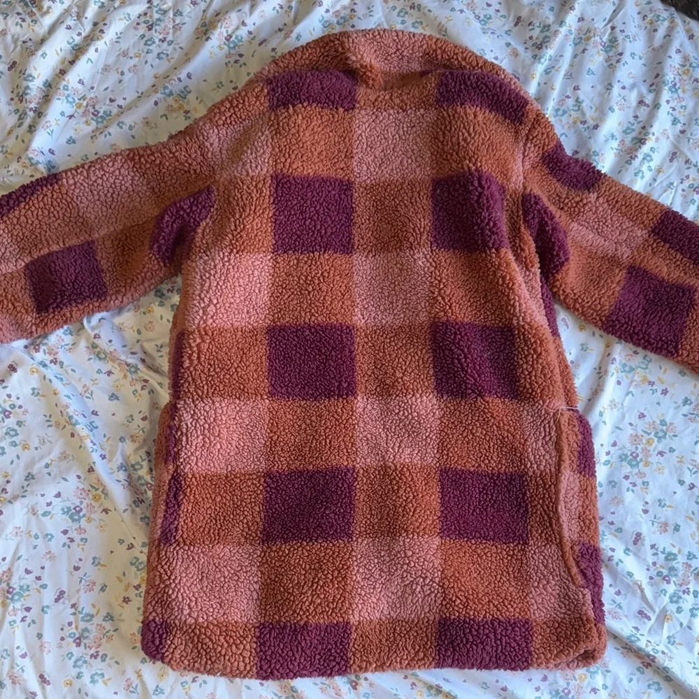 Girl’s Art Class Pink and Purple Checkered Fuzzy Trench Coat